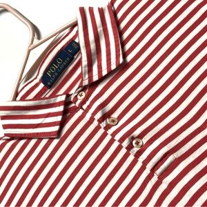 Polo Ralph Lauren Red and White Striped Jersey Polo Shirt Size L Excellent